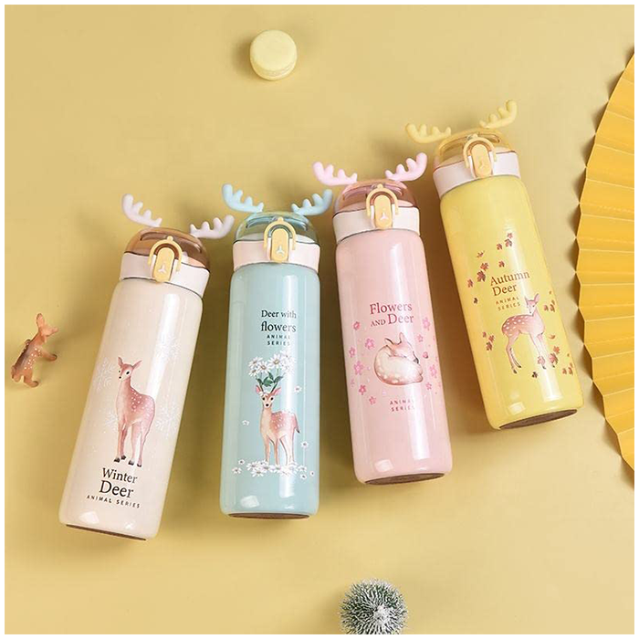 DEER DESIGN STAINLESS STEEL VACUUM WATER BOTTLE - 440ML