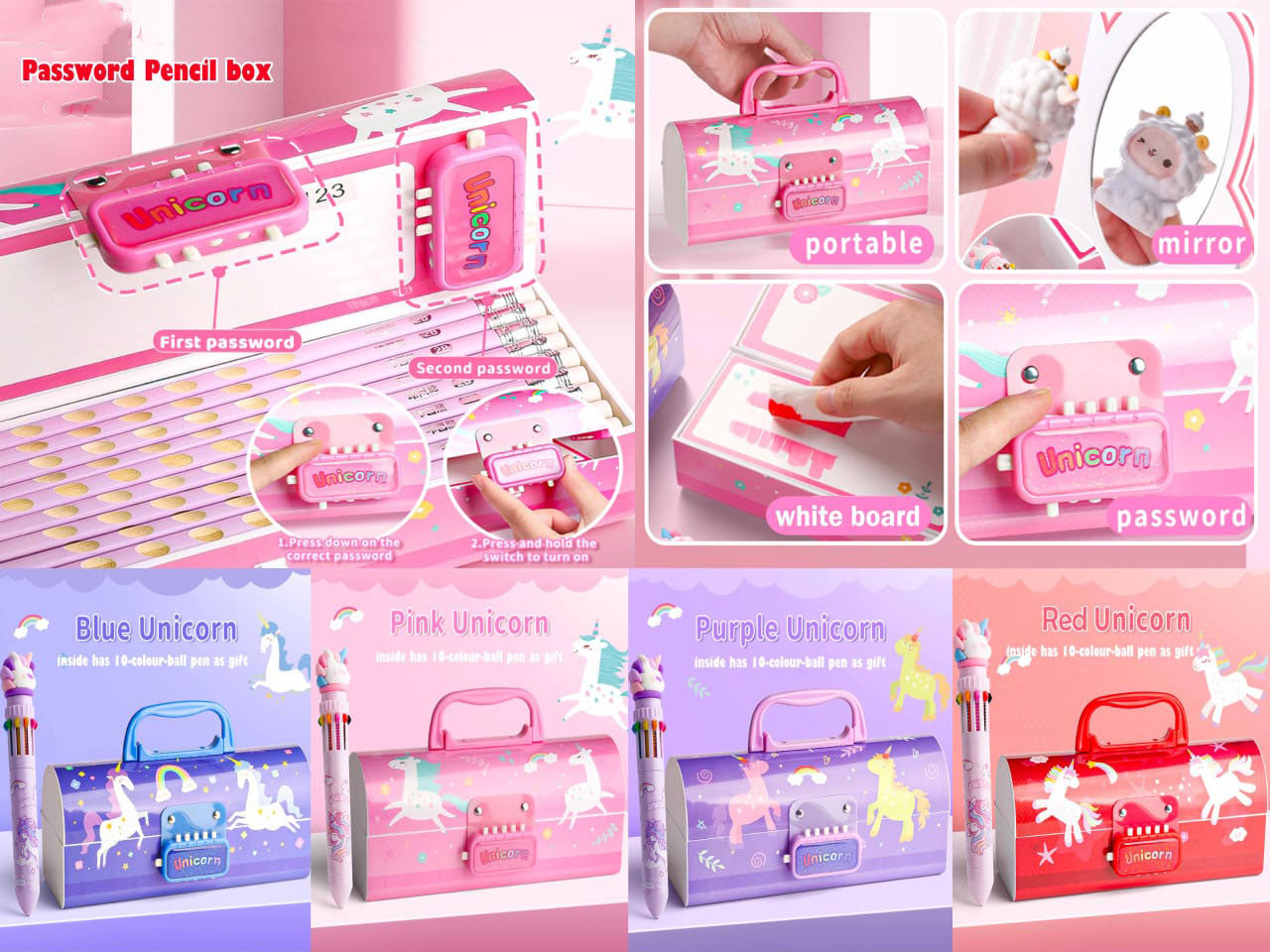 Plastic Pen Pencil Box Suitcase Style Password Lock Pencil Case