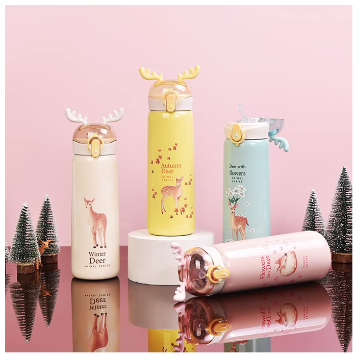 DEER DESIGN STAINLESS STEEL VACUUM WATER BOTTLE - 440ML