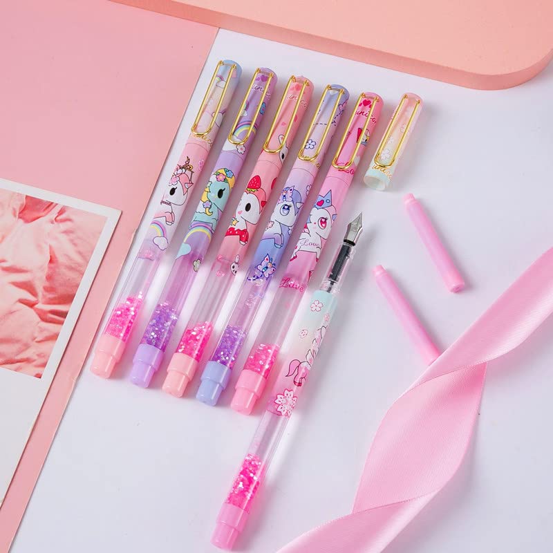 Cute Unicorn Glittery Fountain Pen Set With Book Mark