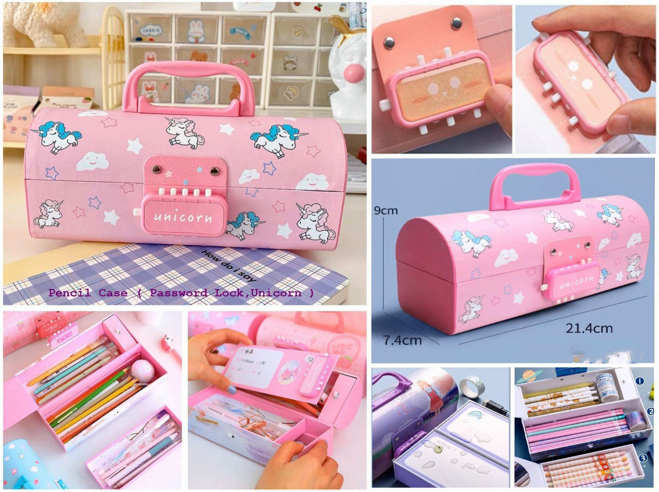 Plastic Pen Pencil Box Suitcase Style Password Lock Pencil Case