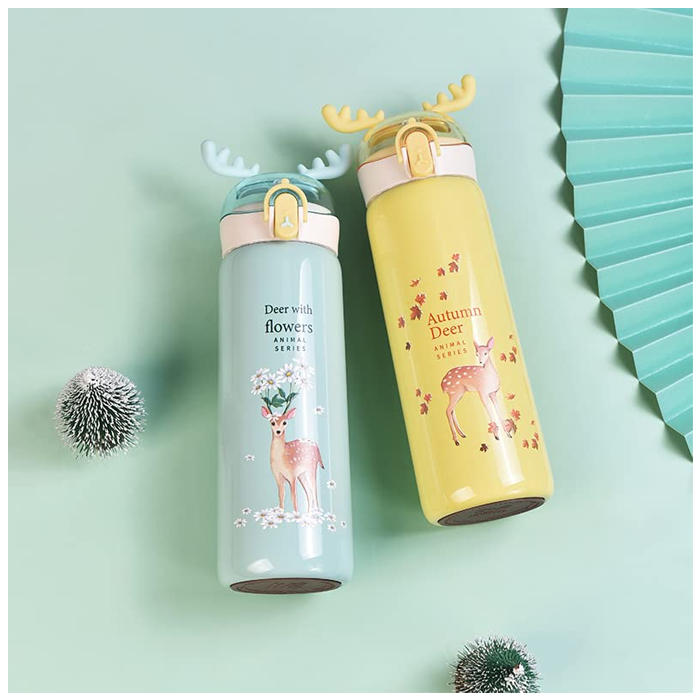 DEER DESIGN STAINLESS STEEL VACUUM WATER BOTTLE - 440ML