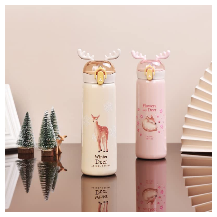 DEER DESIGN STAINLESS STEEL VACUUM WATER BOTTLE - 440ML