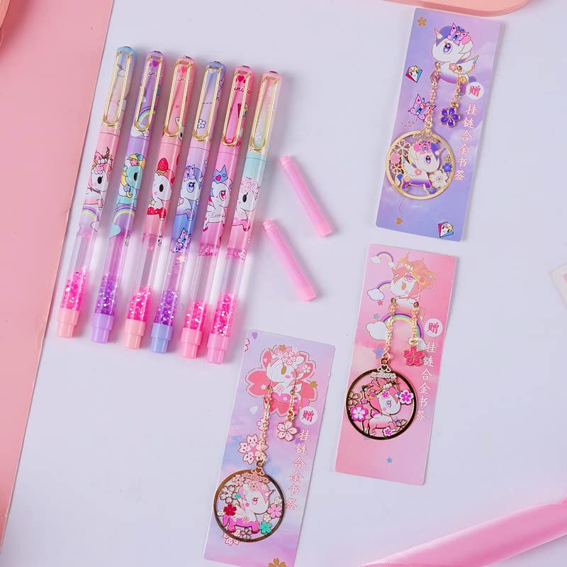 Cute Unicorn Glittery Fountain Pen Set With Book Mark