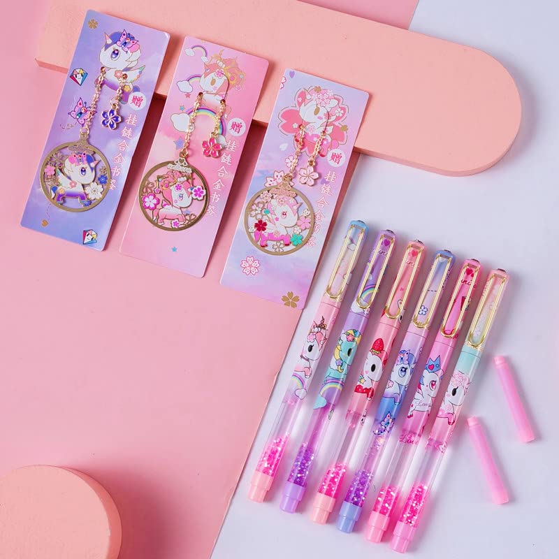 Cute Unicorn Glittery Fountain Pen Set With Book Mark