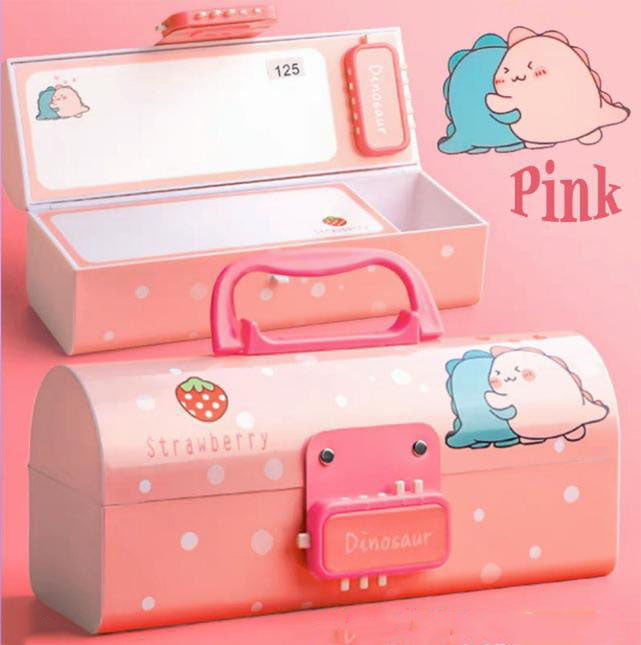 Plastic Pen Pencil Box Suitcase Style Password Lock Pencil Case