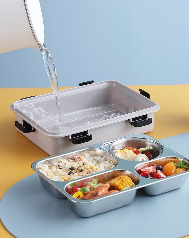 Lunch Box for Kids/Adults 4 Compartment Insulated Stainless Steel with Spoon & Fork Tiffin Box for Girls, Boys, School, Office Men & Women