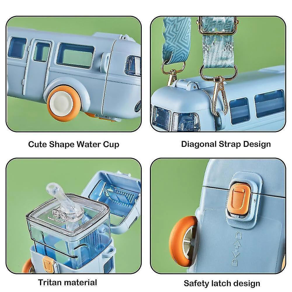 Bus Water Bottle For Kids With Strap, Sipper, & Straw