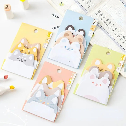 Cartoon Animals Sticky Notes Shape Self-Stick 180 Sheets Cute Shapes (4 Shapes x 45 Sheets Each)